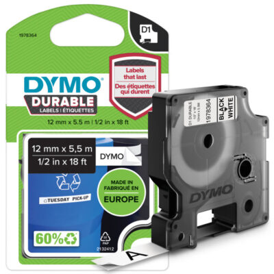 DYMO TRAKA DURABLE 12MM x 5.5M CRNA/BELA