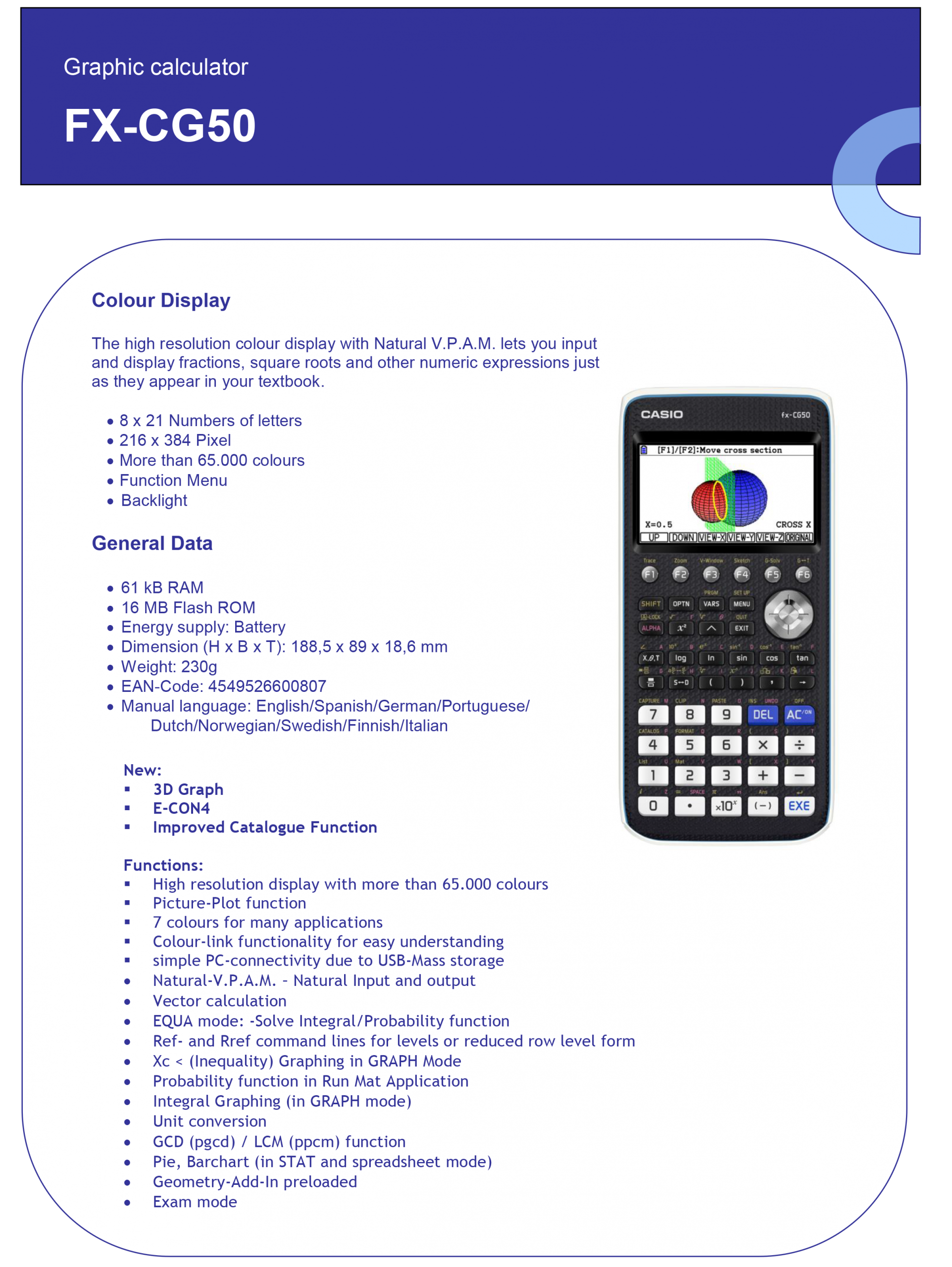 CASIO GRAFIČKI KALKULATOR FX CG50 - 3D GRAFIČKI PRIKAZ - Slika 2