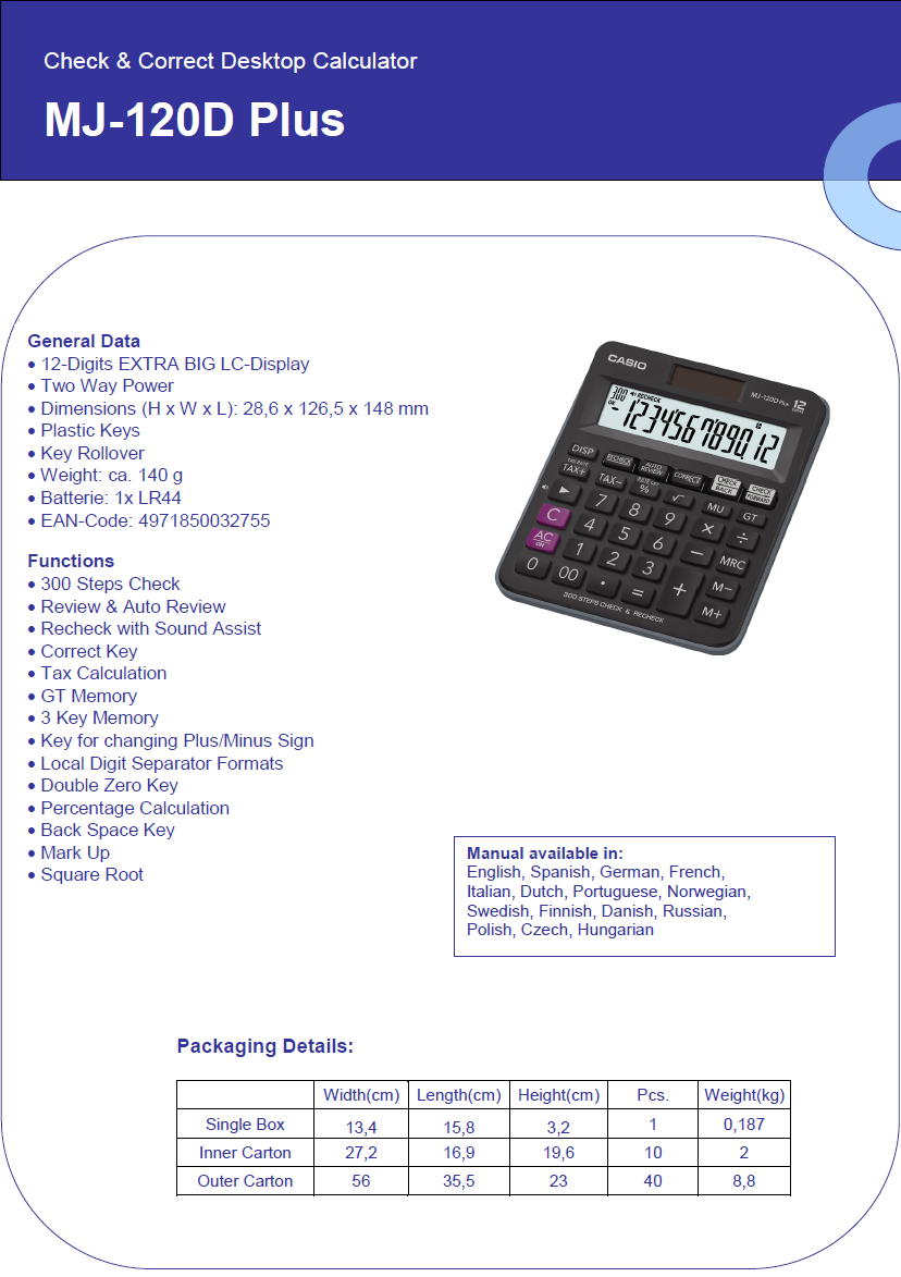 CASIO KALKULATOR MJ 120 D - Slika 2